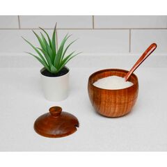 Бочонок деревянный с ложкой для соли, сахара, специй. Сахарница, солонка 140 мл, фото 