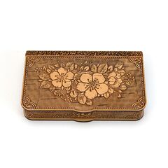 Шкатулка из дерева и бересты "Цветы" 17,5х11х3,5 см, фото 