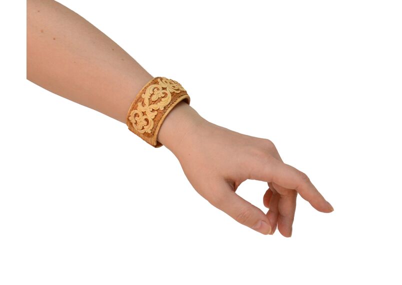 Браслет из бересты резной большой широкий "Узор" 3,5-4 см, фото , изображение 3