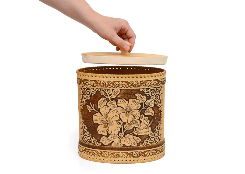 Туес из бересты овальный большой "Лилии" 3,5 л, фото , изображение 10