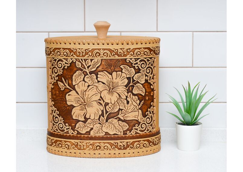 Туес из бересты овальный большой "Лилии" 3,5 л, фото , изображение 11