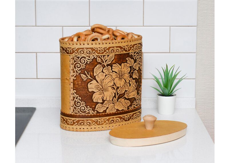 Туес из бересты овальный большой "Лилии" 3,5 л, фото , изображение 12