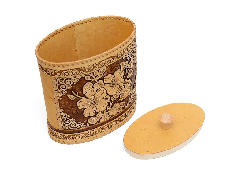Туес из бересты овальный большой "Лилии" 3,5 л, фото , изображение 6