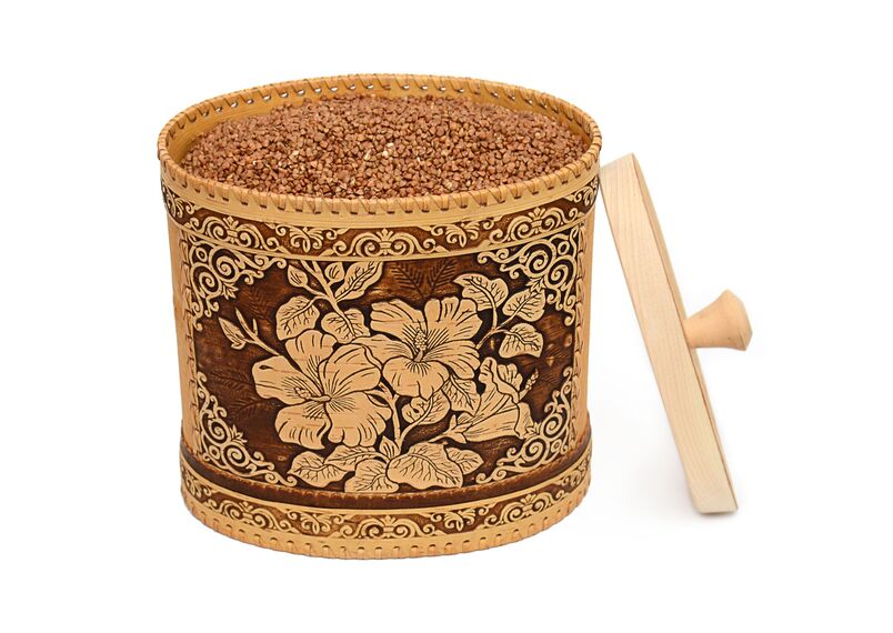 Туес из бересты овальный большой "Лилии" 3,5 л, фото , изображение 7