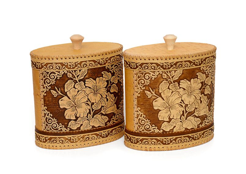 Туес из бересты овальный большой "Лилии" 3,5 л, фото , изображение 9