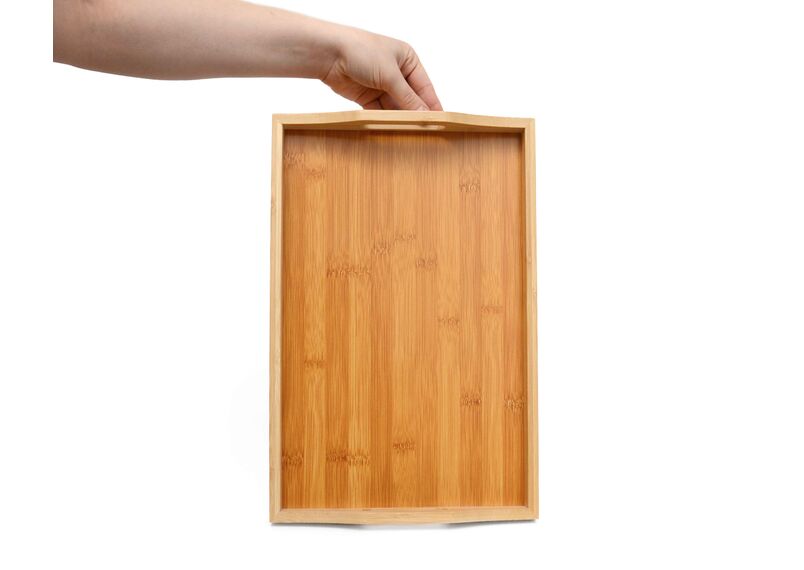 Поднос деревянный прямоугольный с ручками бамбук 38x25x5, фото , изображение 5
