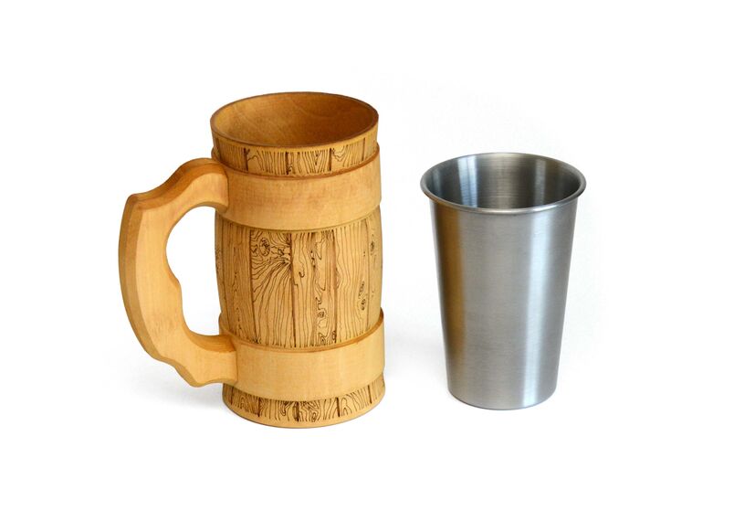 Кружка деревянная темная с вставкой из нержавейки 0,5 л, фото , изображение 4