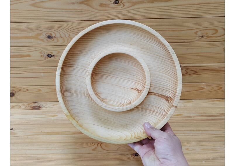 Менажница - фрутовница деревянная из кедра большая D29 H4,5, фото , изображение 4