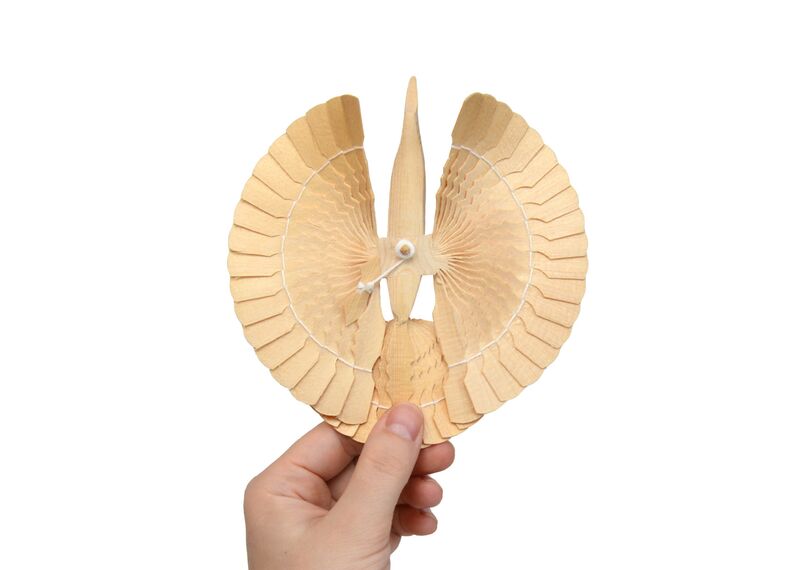 Птица счастья деревянная маленькая плоская 15 см. Щепная птица, фото , изображение 3