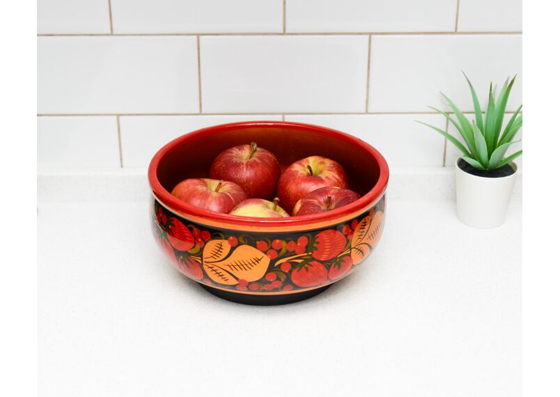 Чашка деревянная расписная большая хохлома D18,5 H8,5, фото , изображение 3