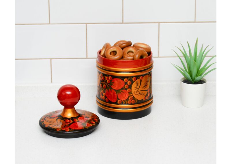 Баночка деревянная хохлома. Кадочка расписная D12 H21 см, фото , изображение 3