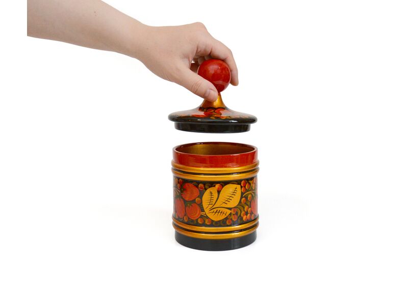 Баночка деревянная хохлома. Кадочка расписная D12 H21 см, фото , изображение 8