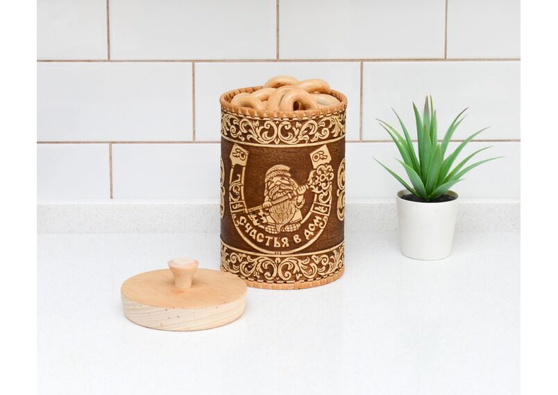 Туес из бересты "Счастья в дом" D10 H15, фото , изображение 3