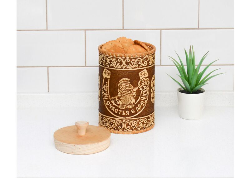 Туес из бересты "Счастья в дом" D10 H15, фото , изображение 4